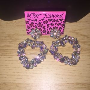 Betsey Johnson Blingy Heart-shaped post pierced  Rhinestone Earrings